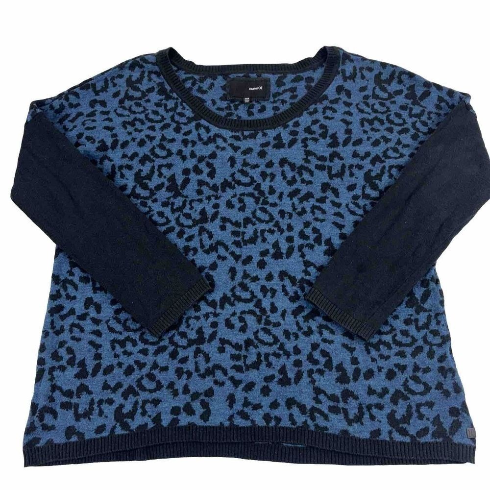 Hurley womens Sweater XS Leopard Print Pullover Long Sleeve Logo Stretch Cotton